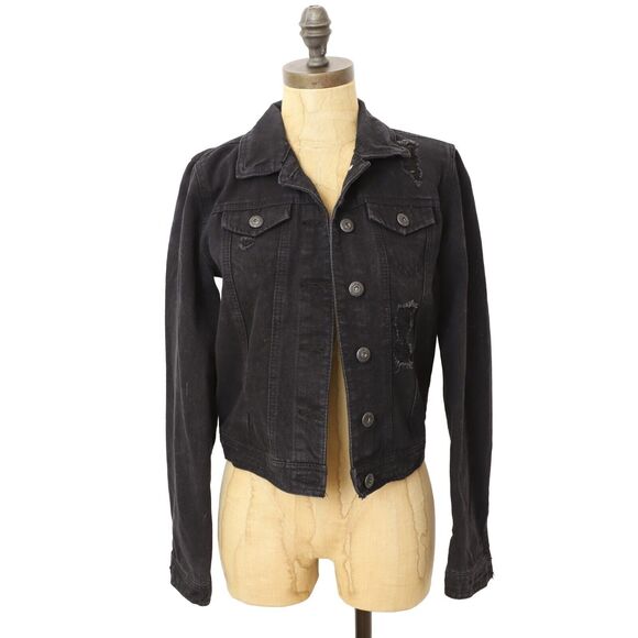 Highway Jeans Jackets & Blazers - HIGHWAY JEANS Distressed Denim Jacket Size S Black Edge Moto Rockability Goth B8